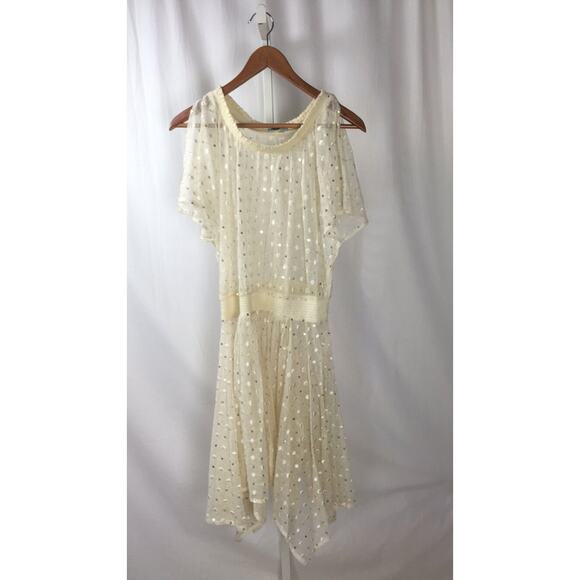 LEIFNOTES for ANTHROPOLOGIE Ivory NET DOT & GLEAM Dress sz. 8 - Picture 1 of 5